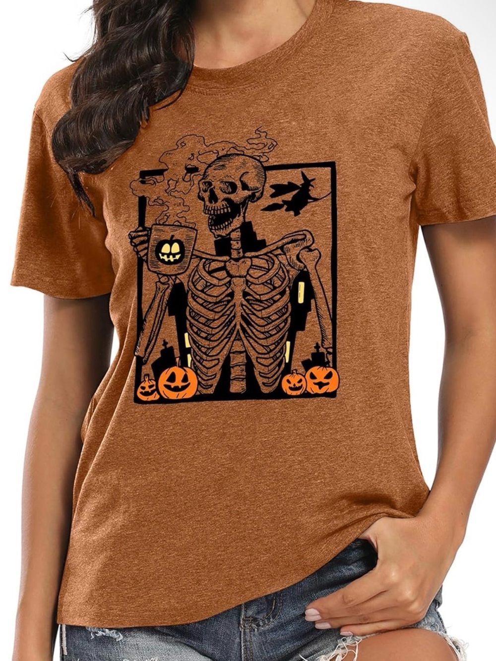 Halloween Skeleton Graphic Tee - Rust Orange size Large New